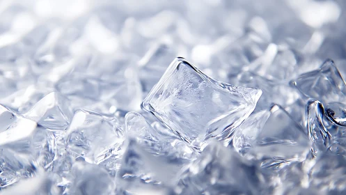 Glistening ice cubes in cool macro crystalline focus.