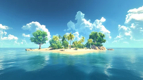Tropical Island Paradise in Turquoise Waters Under Azure Skies
