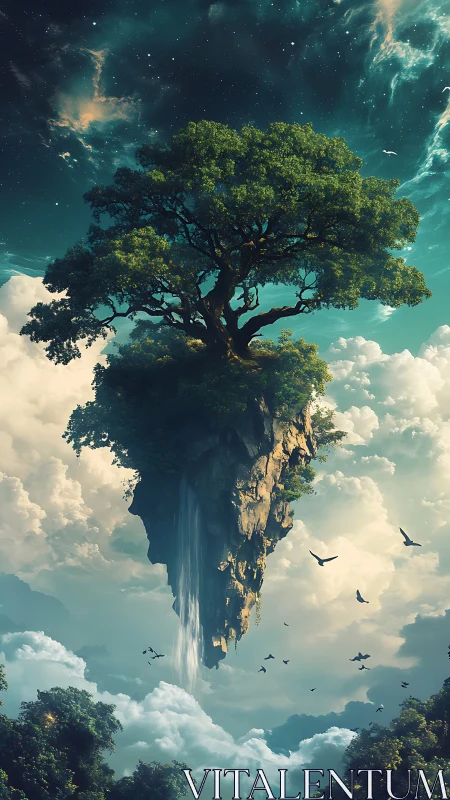 Skyward grove on a drifting island of clouds and starlight.