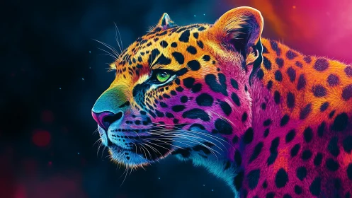 Neon Leopard: Electric Beast in Chromatic Thunder.