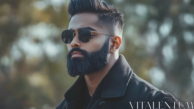 Bearded man in sunglasses exudes cool confidence outdoors