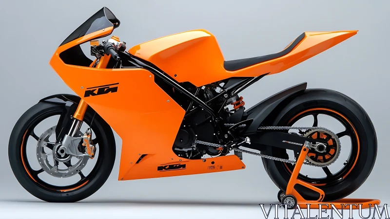 Orange KTM track motorcycle in clean studio side view.