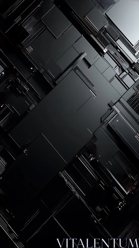 Midnight geometric city of sleek digital panels at rest.