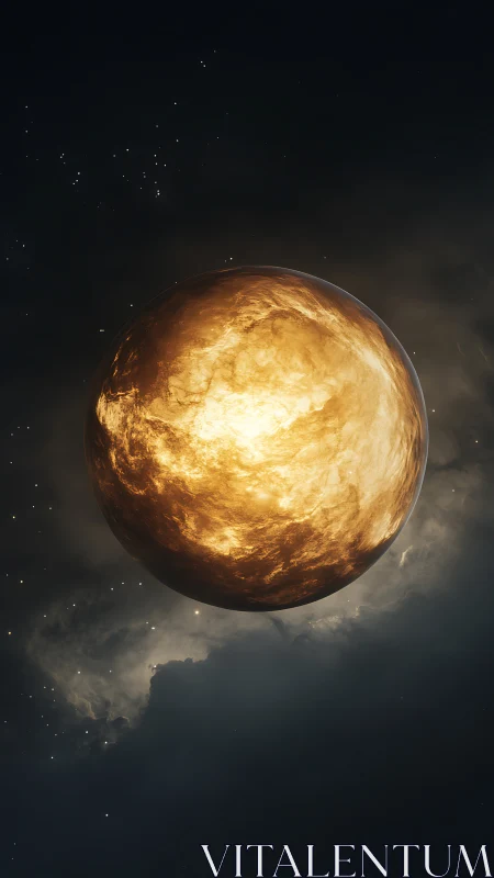 3D cinematic molten planet against deep cosmic void.