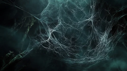 Dense filament web structure in dark atmospheric space.