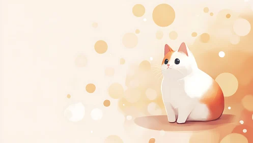 Softly lit digital cat illustration uses warm bokeh depth