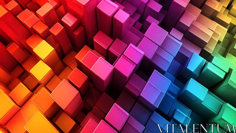 Vibrant 3D Cubes Abstract Art in Gradient Rainbow Colors.
