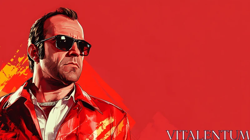 Confident man in red jacket against bold crimson backdrop.