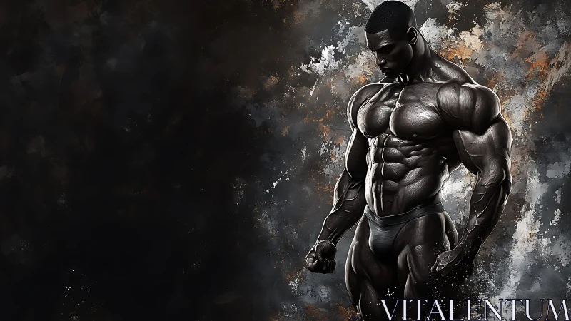 Digital rendering of muscular male bodybuilder in profile view.