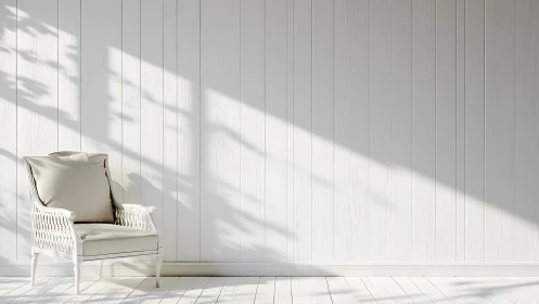 Sunlit wicker throne in a hush-white coastal corner.