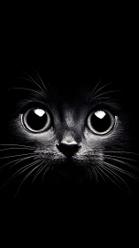 Black Cat Face Portrait Against Dark Background