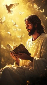 Soft golden radiance gathers where the reader meets wings