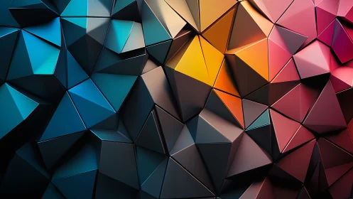 Prismatic geometric wall with vivid faceted gradients.