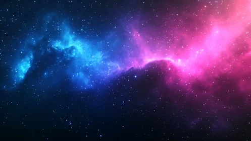 Cosmic clouds glow in gentle blues and pinks across space