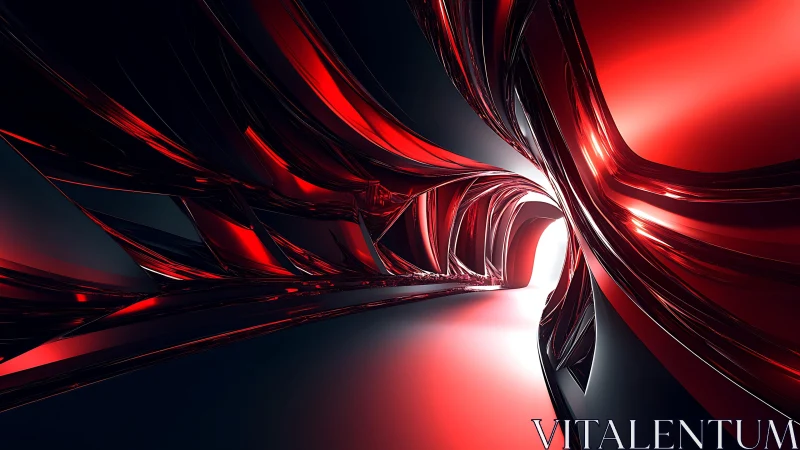 Futuristic red and black abstract tunnel in digital 3D style.