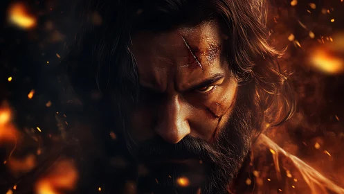 Scorched warrior locks eyes with the storm he refuses to fear