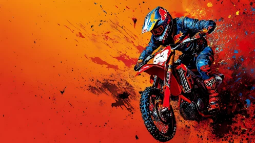 Dynamic motocross rider rendered in explosive digital painting