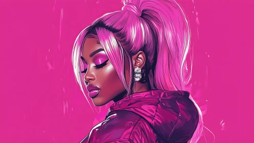 Profile portrait isolates stylized woman in saturated monochrome pink