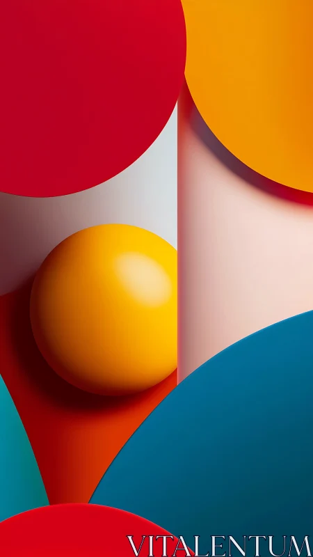 Geometric composition with bold red, yellow and teal circles.