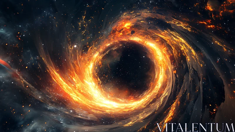 Solar storm vortex swirling around a cosmic abyss gateway.