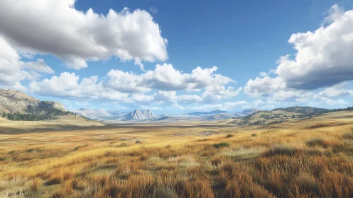 Golden plains stretch toward peaceful distant mountain ranges