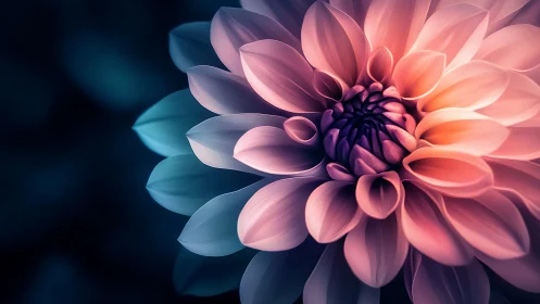 Radiant Dahlia Blooms in Glowing Coral and Teal