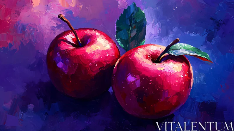Vibrant red apples in expressive impasto brushwork composition.