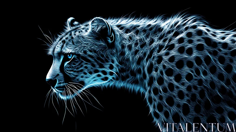 Snow Leopard Profile Study with Neon Blue Lighting