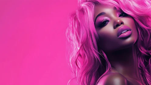 Electric pink siren portrait drenched in neon glamour.