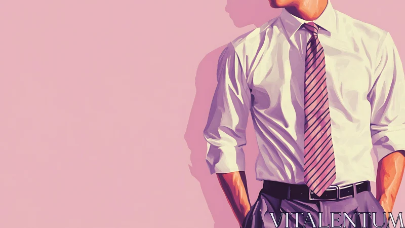Stylish man in shirt and tie leans into soft pink minimalism