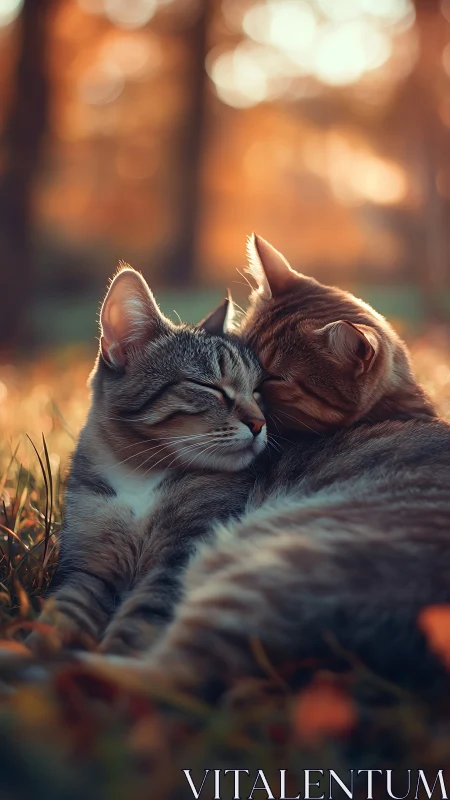Tabby cat resting in outdoor environment with diffused sunlight.