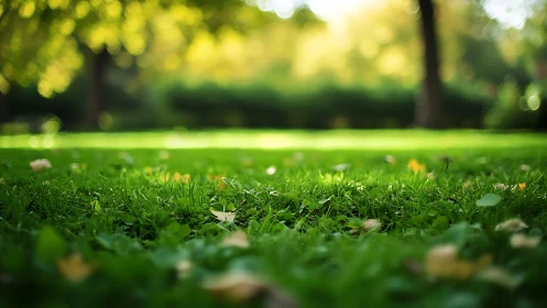 Low-angle view shows grass field with shallow depth of field