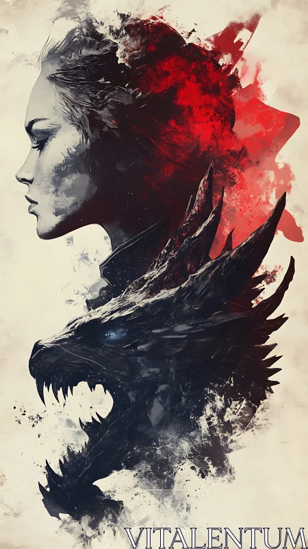 Warrior and dragon spirit merge in a crimson storm of power