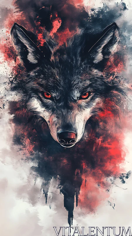 Chromatic lupine portrait in splattered red-black ink diffusion.