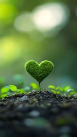 Moss heart-shaped plant form stands upright in shallow soil