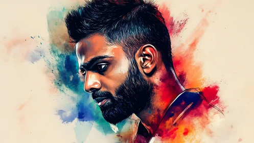 Colorful digital portrait of a man in side profile view.