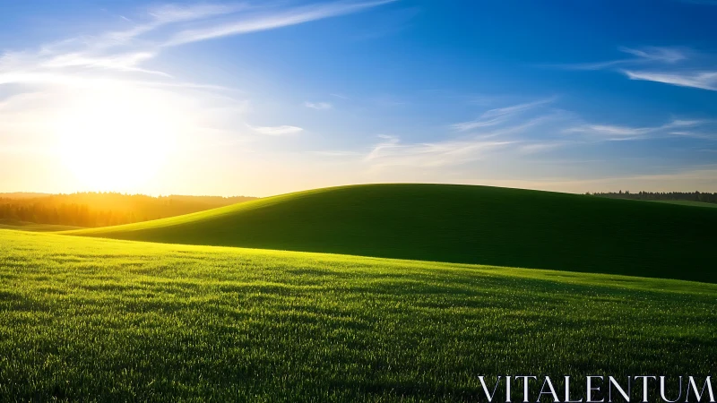 Low-sun illumination over parabolic grassland horizon field.