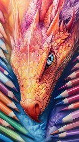 Dragon head illustration rendered with colored pencil realism