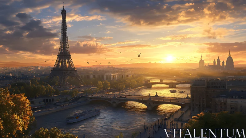 Sunlit Eiffel Tower skyline rendered in cinematic digital realism