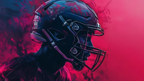 Chromatic side-profile study of helmeted gridiron athlete.