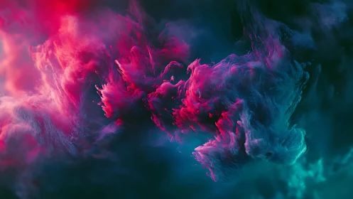 Neon magenta and teal nebula clouds swirl through darkness