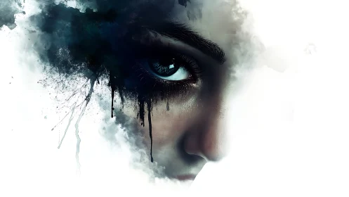 Ocular fragment emerging from turbulent ink-cloud diffusion.