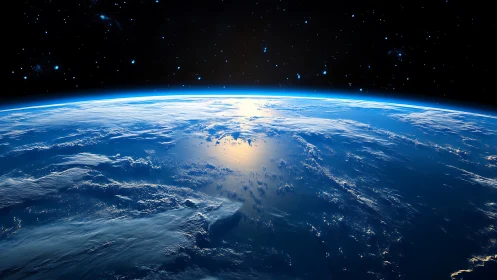 Sunlit curve of Earth glows softly against deep space