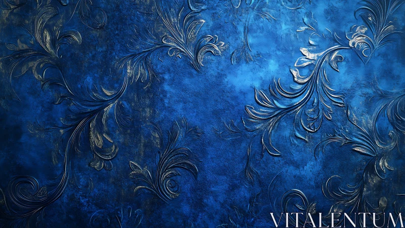 Royal blue embossed floral texture with metallic sheen