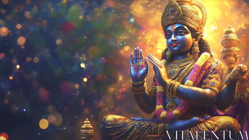 Divine blue deity rendered in luminous high-saturation digital art