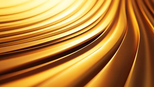 Curved metallic golden bands forming abstract surface.