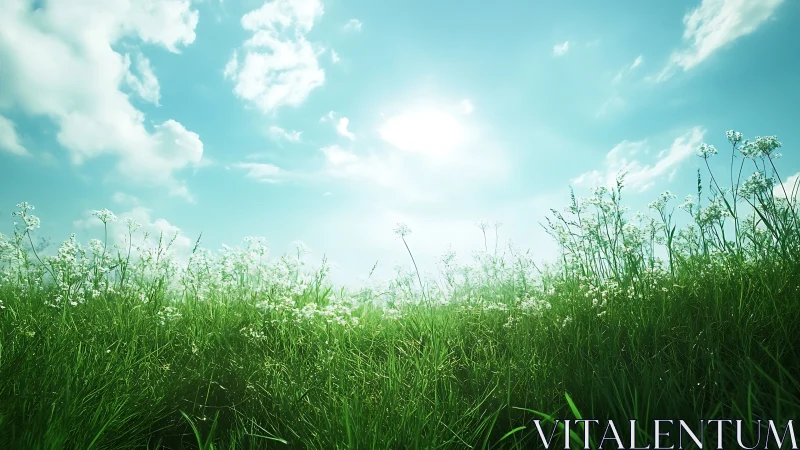 Wildflower meadow basking beneath a wide whispering sky.
