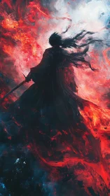 Shadowbound swordsman carves a doorway through living fire