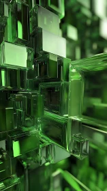 Emerald glass cubes form layered geometric abstract cityscape.