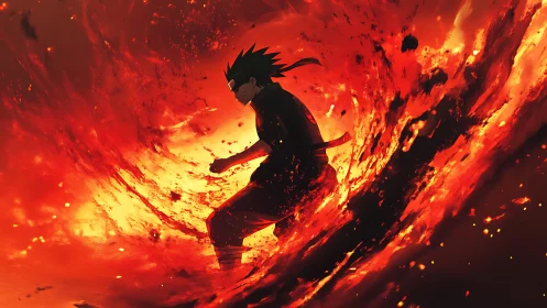 Volcanic warrior strides through a roaring spiral of flame